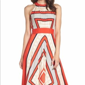 Eliza J Scarf Print Fit and Flair Maxi Dress